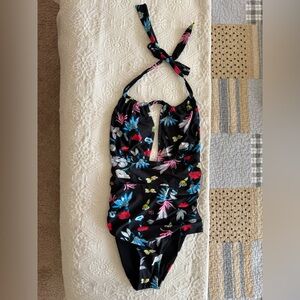 Black Floral One Piece Swimsuit size 10/12